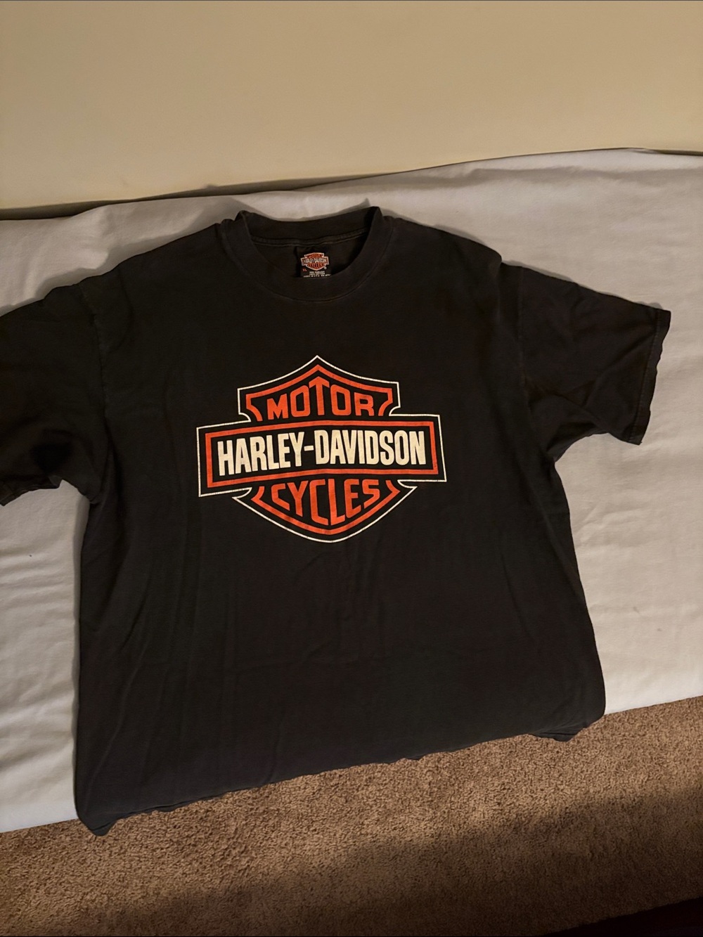 Harley-Davidson Black T-Shirt with Orange & White Shield Logo